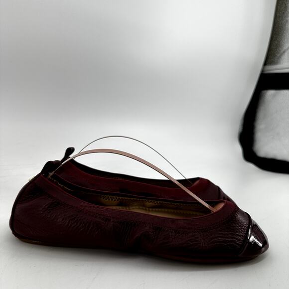 Yosi Samra Samantha Ballet Flats Foldable Patent Leather Cap Toe Wine 7 - Picture 2 of 7